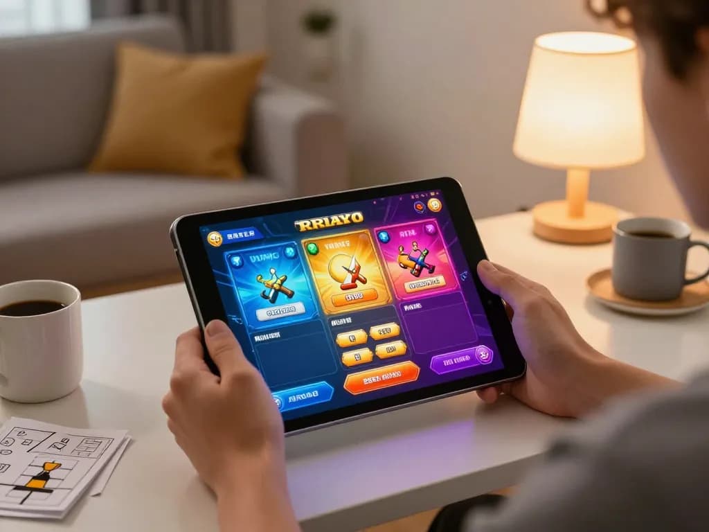 Engage in thrilling gameplay with RR88 apk on a tablet in a cozy setting