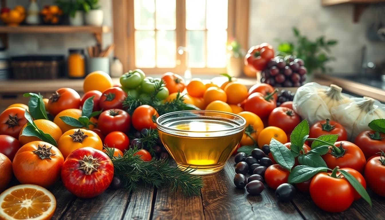 Explore the vibrant Mediterranean diet through a colorful display of fresh foods
