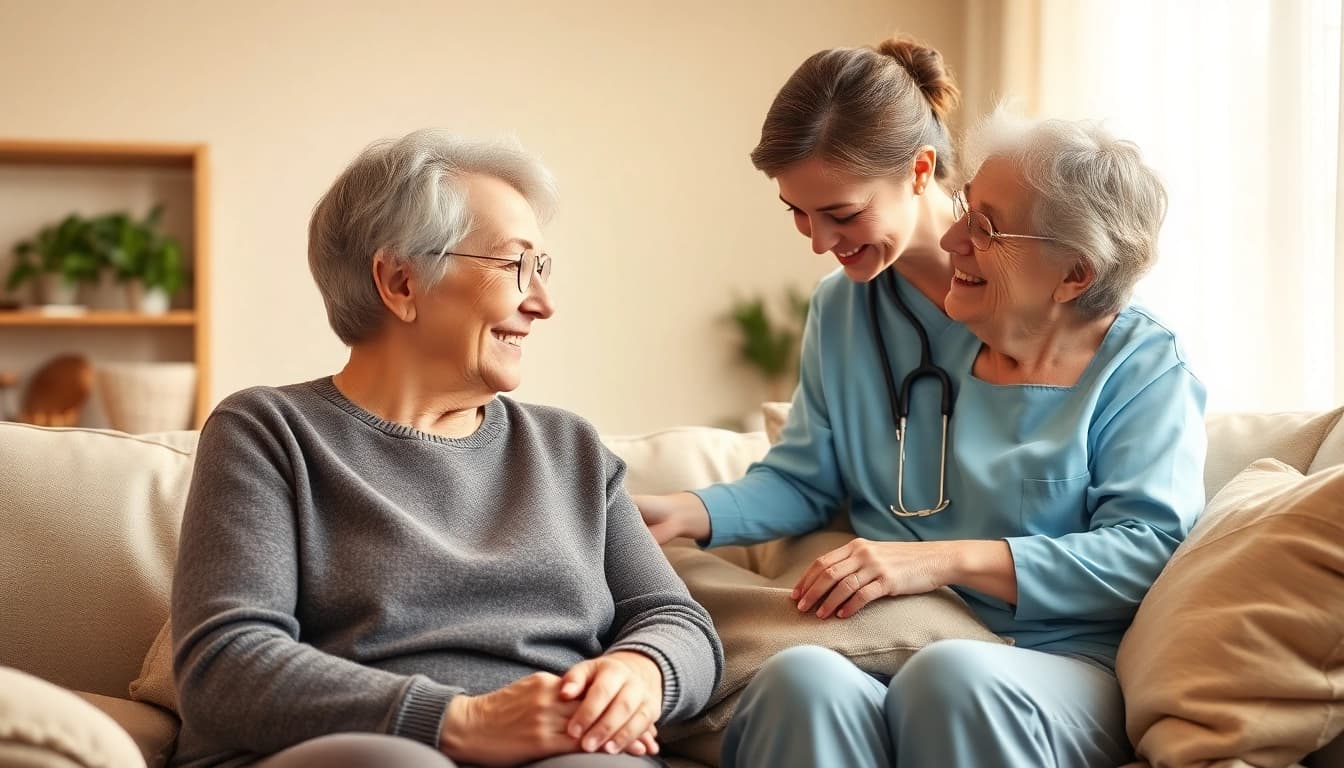Engaged senior caregivers austin tx assisting elderly clients in a comfortable home setting.