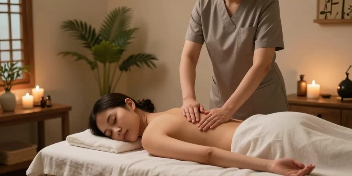 Relaxing massage session at a 1인샵 with soothing ambiance and calming decor.