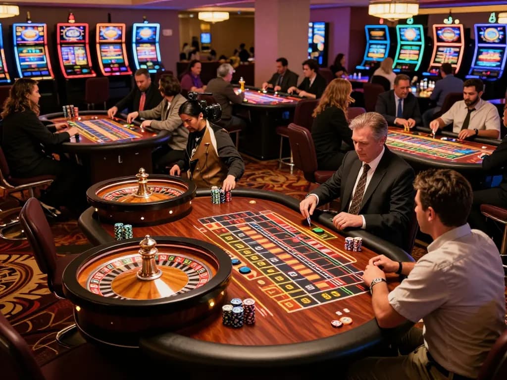 Engaged players at the roulette table in a lively casino scene showcasing sc88 betting excitement.