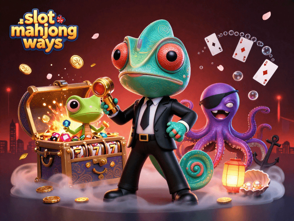 Spin the slot mahjong ways with colorful characters and casino treasures in dynamic 3D illustration.