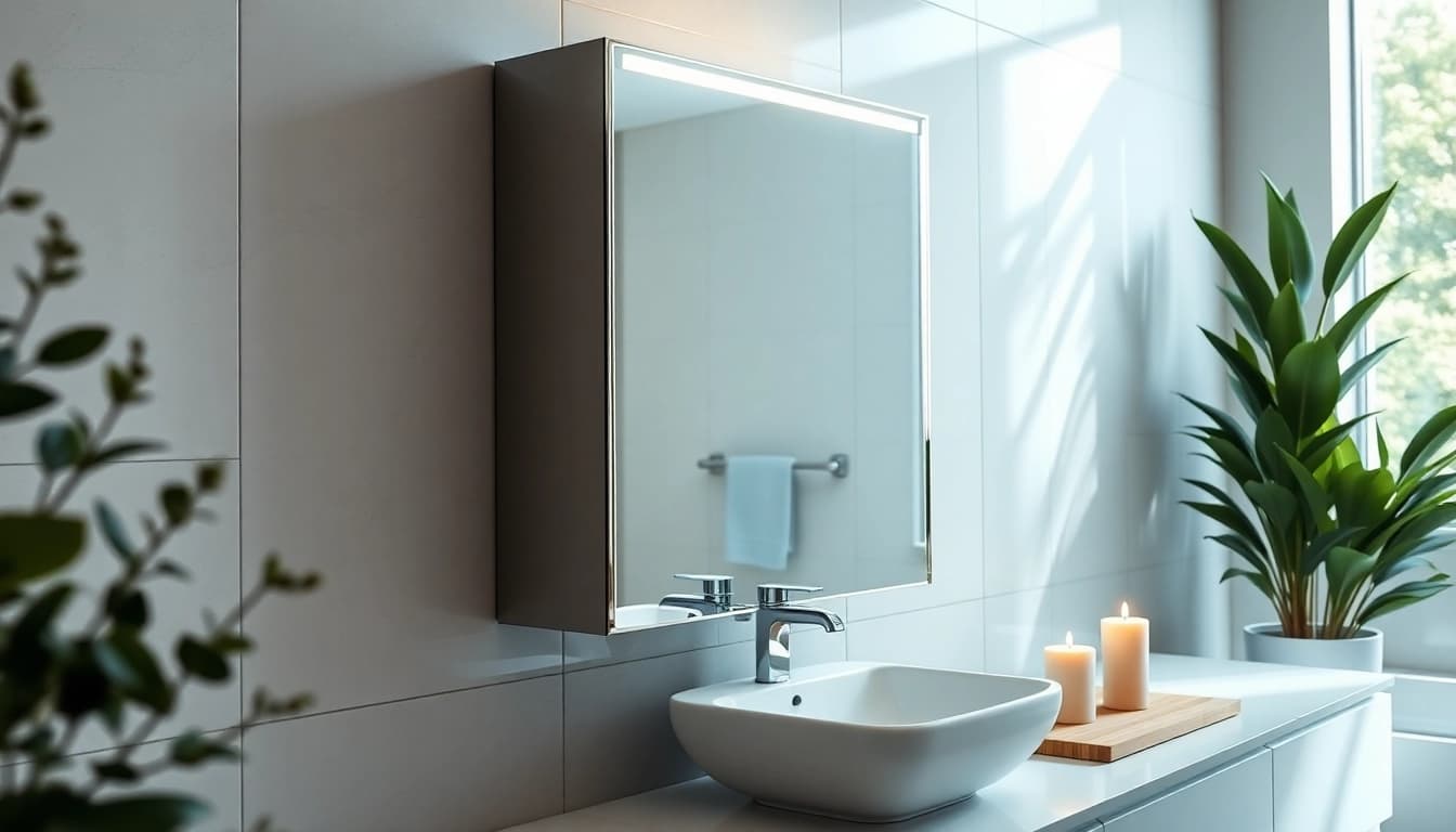 Verschönern Sie Ihr Bad mit einem sonni Spiegelschrank, der modernes Design und integrierte Beleuchtung vereint.