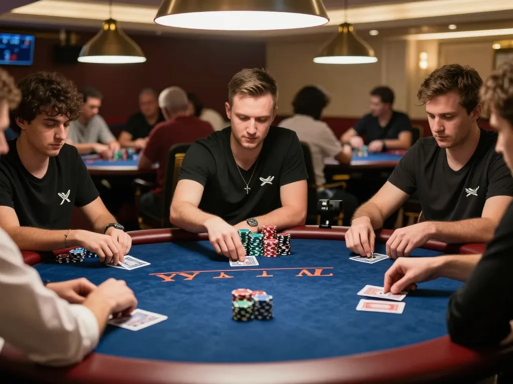 Players strategizing during a heated game of poker at S666 with ambient casino lighting and elegant decor