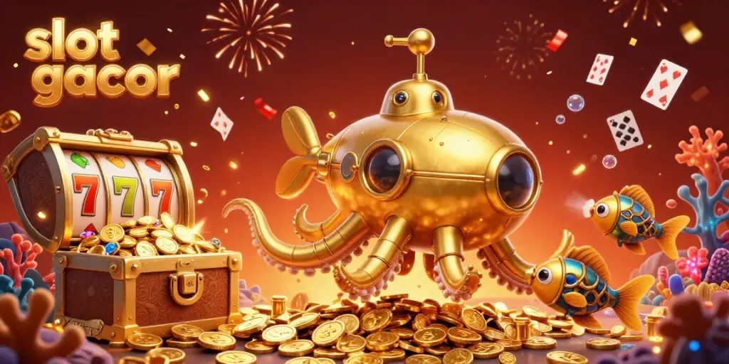 Experience the excitement of winning with slot gacor slots amidst a sea of gold coins.