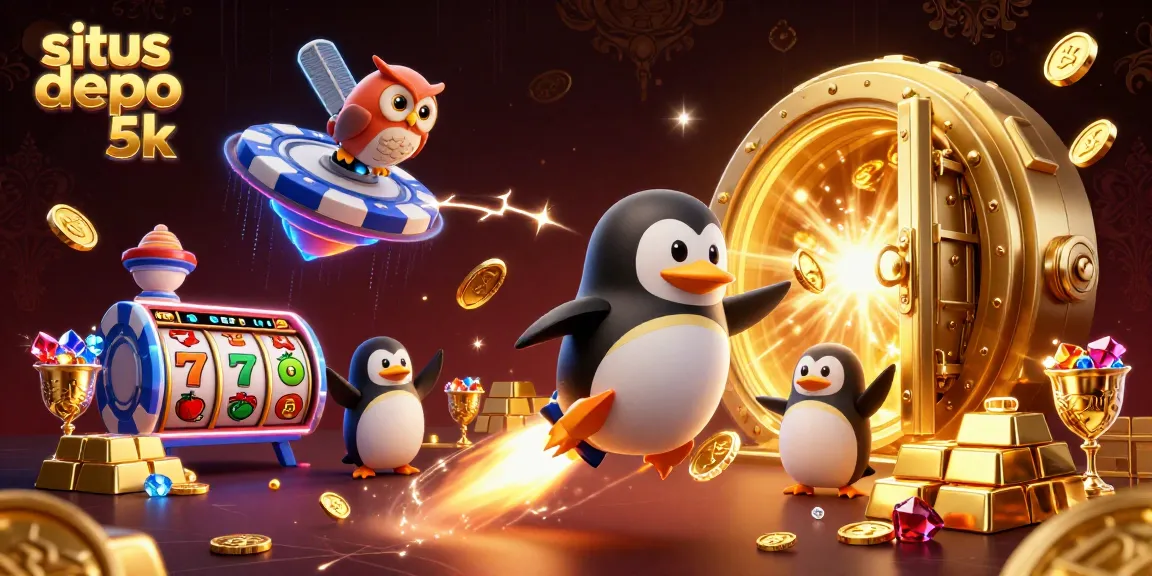 Experience excitement with situs depo 5k as golden penguin rockets through a casino-themed galaxy.
