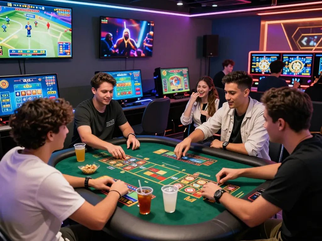 Engaging gaming scene showcasing friends playing tài go88 with excitement in a vibrant setting.