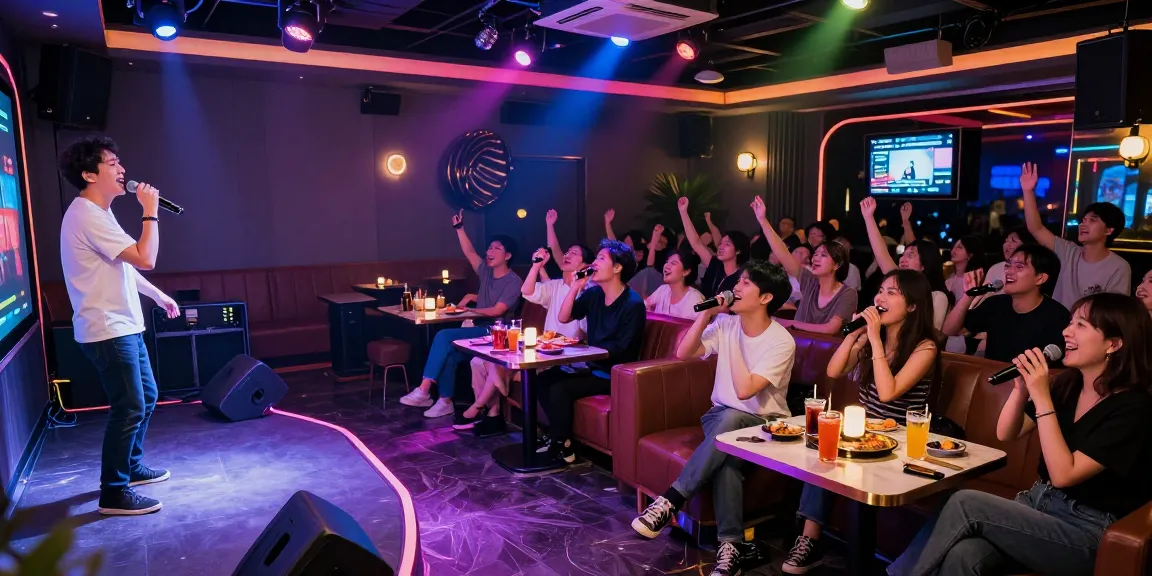 Enjoy a lively karaoke night experience at https://www.magic4karaoke.com/ with guests singing, colorful lights, and energetic atmosphere.