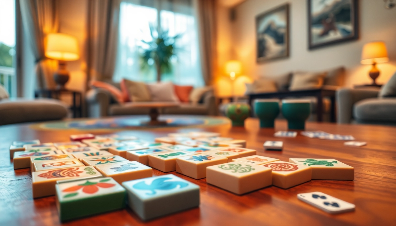 Jelajahi demo mahjong dengan set permainan yang menarik di ruang tamu yang nyaman.