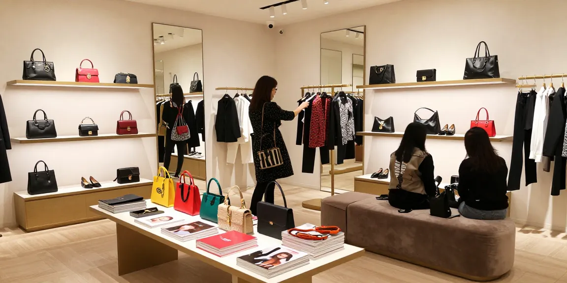 Stylish individual exploring luxury replica fashion in a trendy boutique.