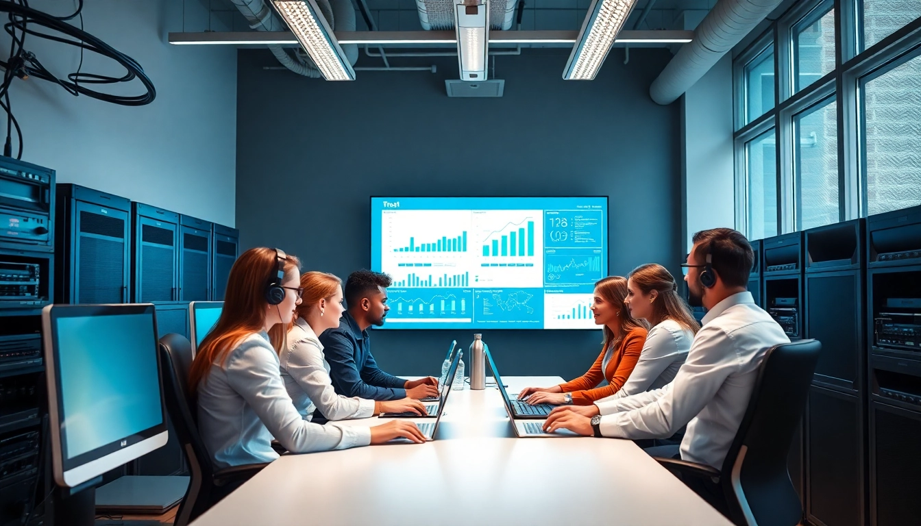 Team providing managed it support in a modern office, showcasing teamwork and technology.