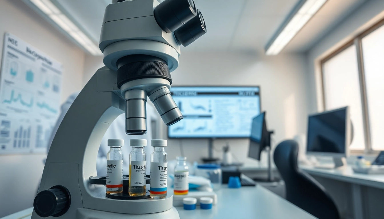 Tirzepatide analysis in a modern laboratory featuring scientific equipment.