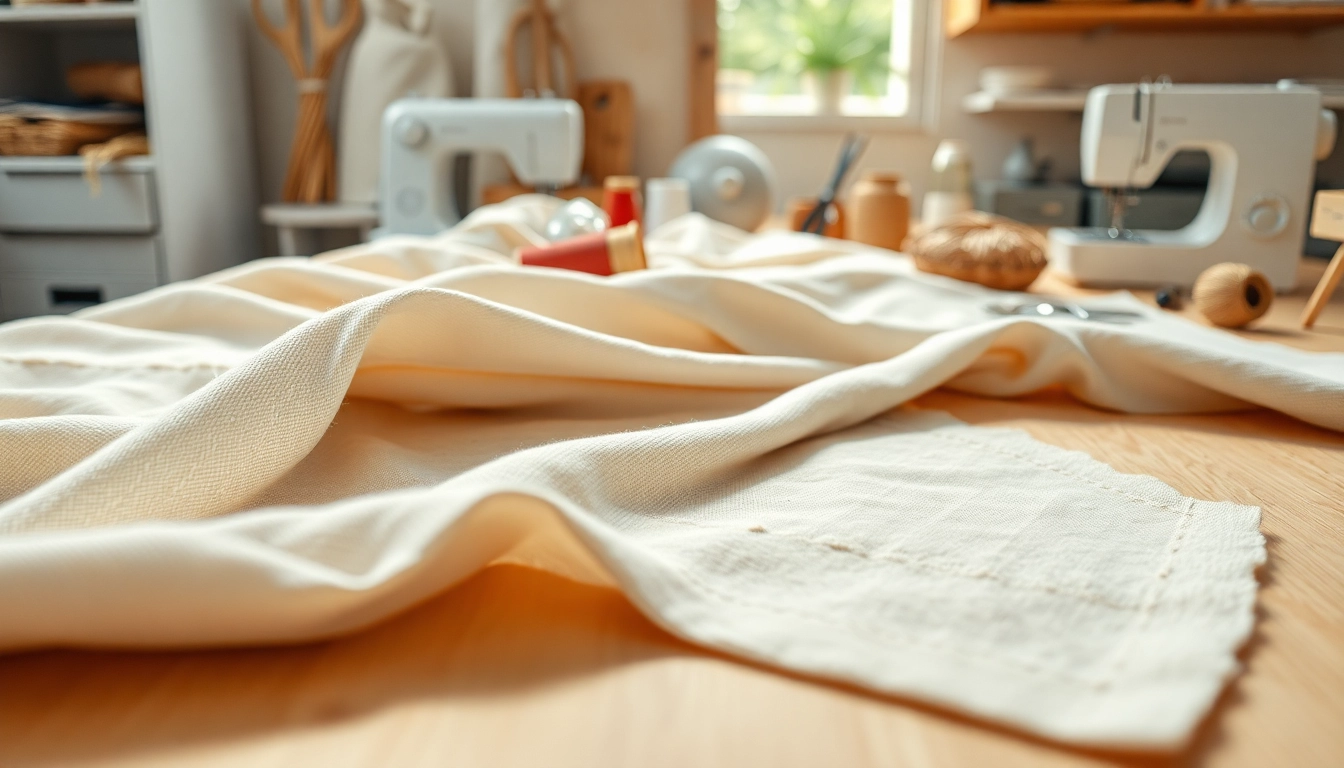 Ontdek ongebleekt katoen in een creatieve werkruimte met textiel en naaigereedschap.