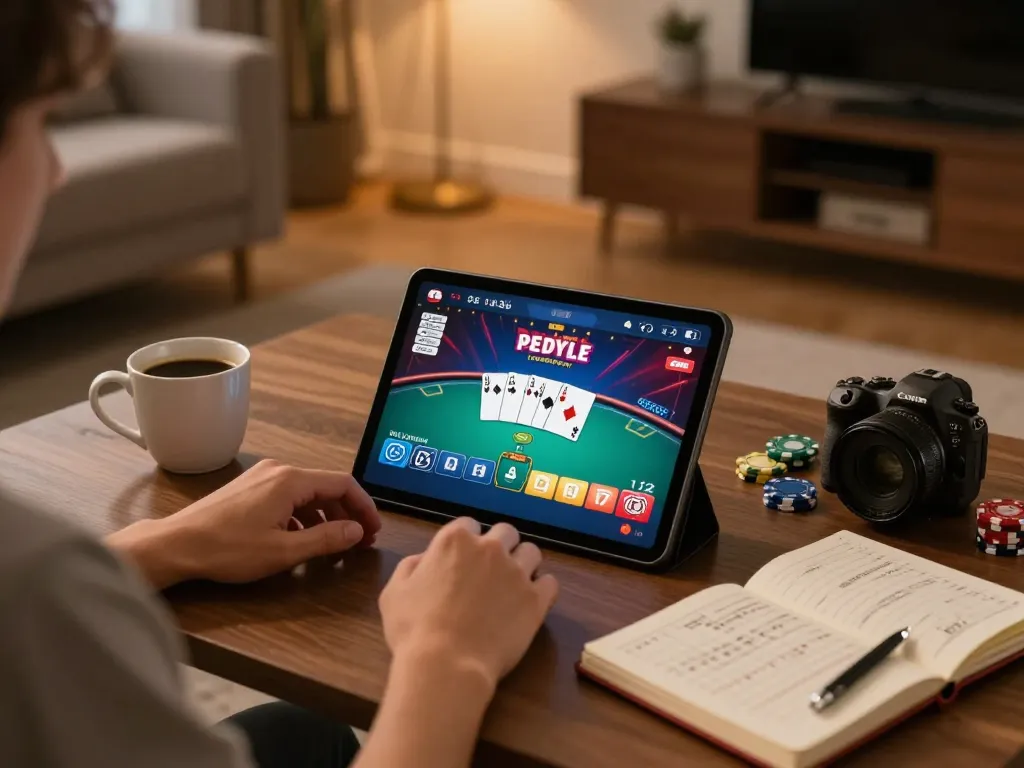 Migliori casino online stranieri showcased in a modern home gaming setup with engaging tablet gameplay.