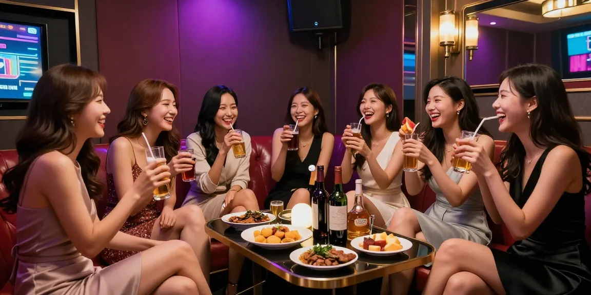 Friends enjoying a lively night at 인천쓰리노, vibrant atmosphere with karaoke and drinks.