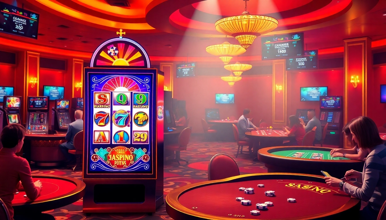 Experience thrilling gameplay with a colorful slot 2d machine surrounded by casino excitement.