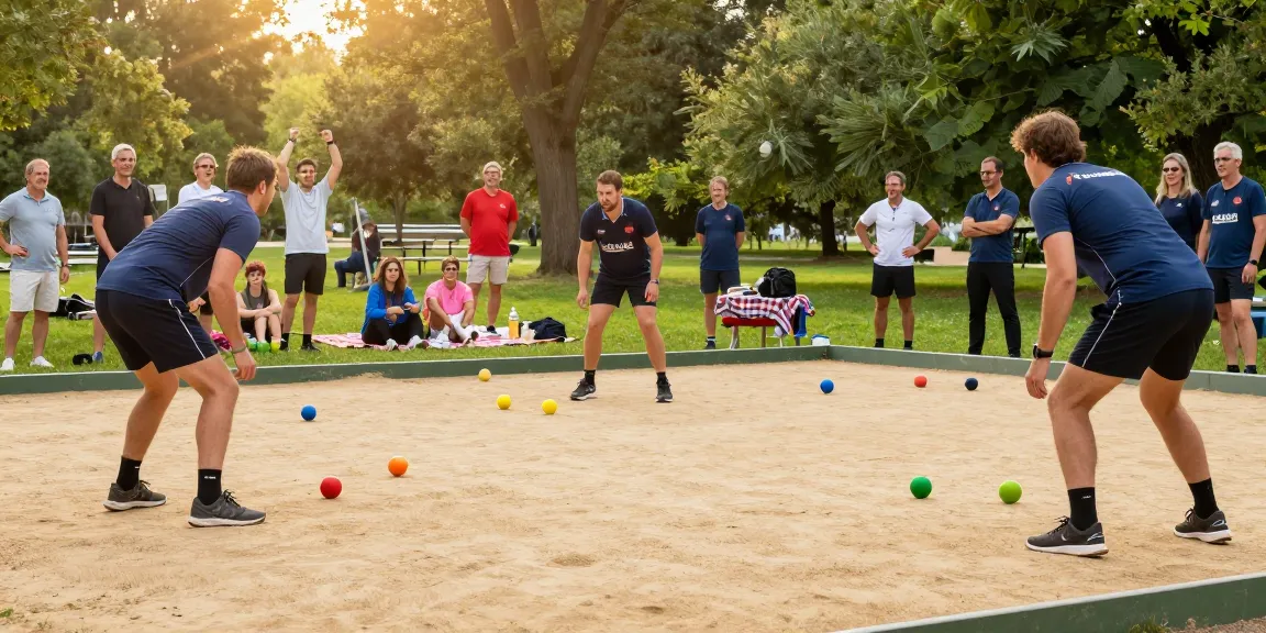 Turnamen petanque di fopikotapontiana.org dengan pemain bersemangat dan penonton riuh.