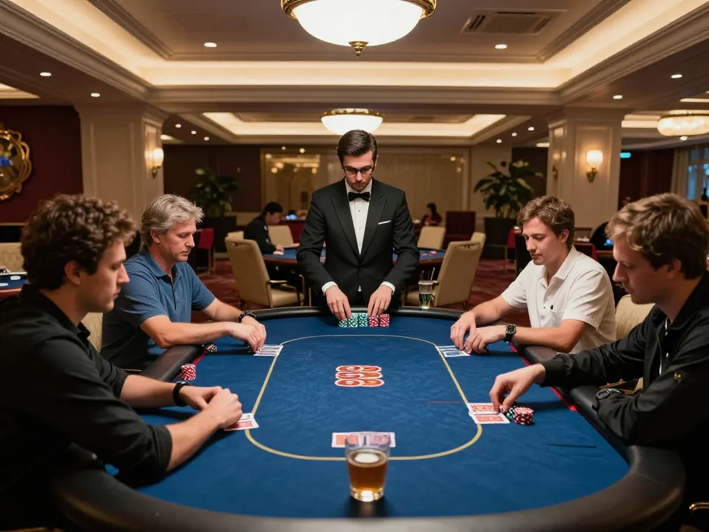 Exciting poker action in a stylish casino as players engage with 888top bet strategy and gameplay.