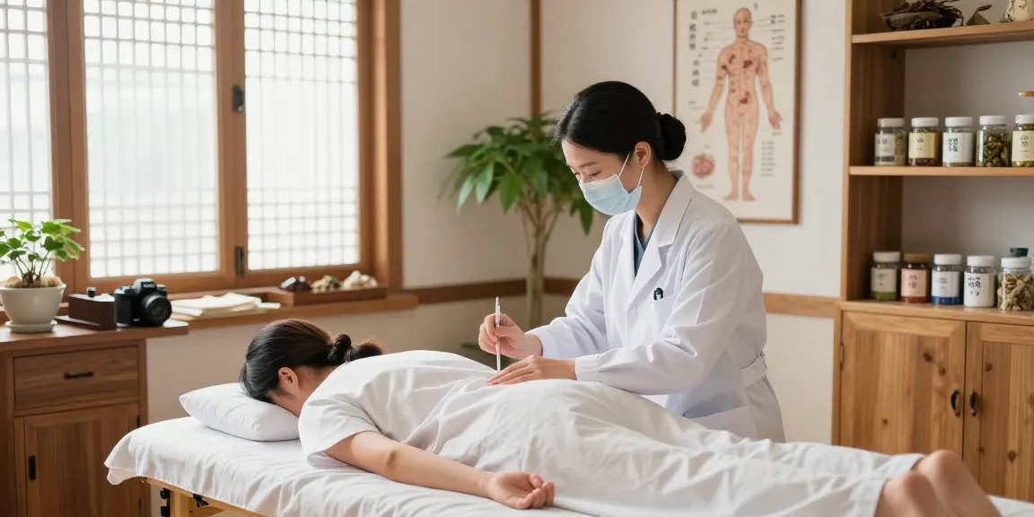 Acupuncture session at 수원한의원 focusing on holistic health and healing.