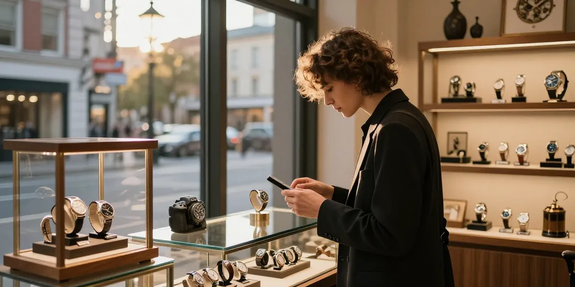 Luxury 시계 레플리카 boutique showcasing exquisite timepieces in a chic urban setting.