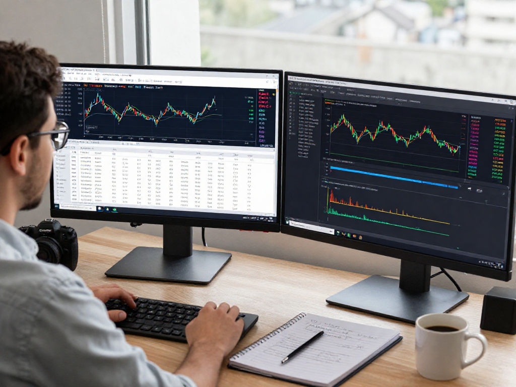 使用 MetaTrader 5 进行市场分析的交易者，展示多元化金融平台的强大工具和交易资产。