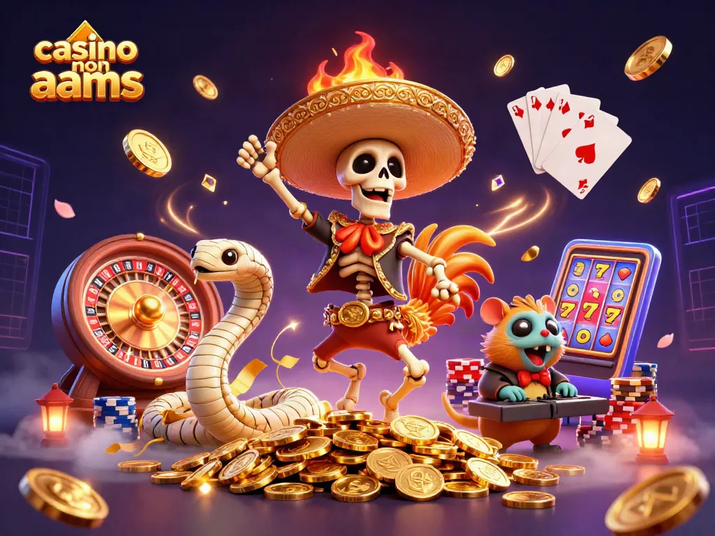 Casino non AAMS: Giocatori che festeggiano vincite tra monete d'oro e premi scintillanti.