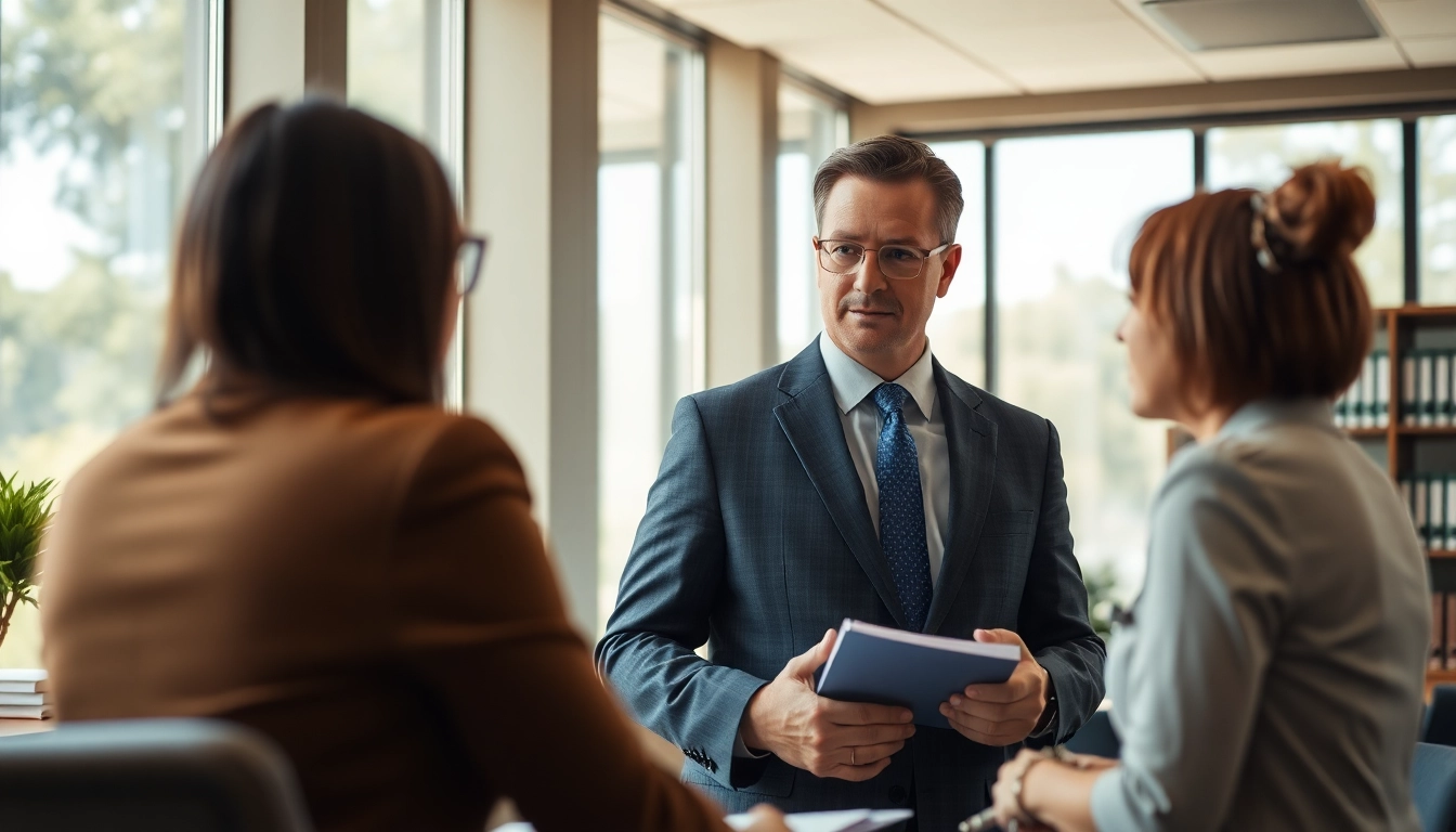 Clearwater truck accident attorney assisting clients with legal advice in a professional office environment.