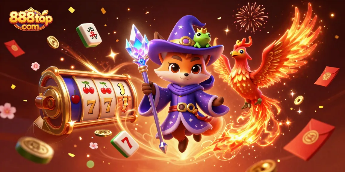 Experience the thrill of gaming at 888top com with vibrant 3D casino elements and magical characters.