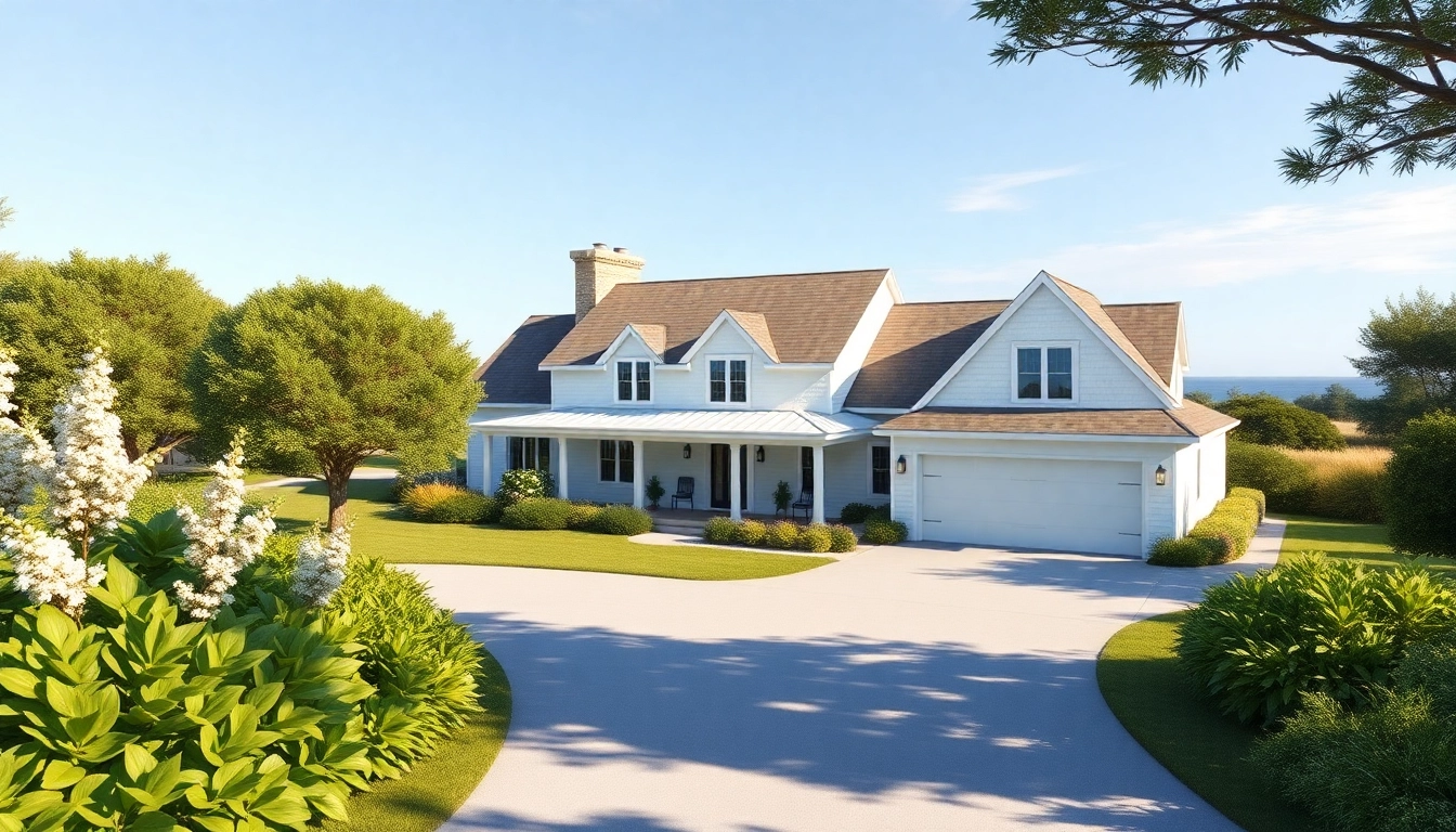 Architectural view of a cape cod home featuring a modern expansion and attached garage.