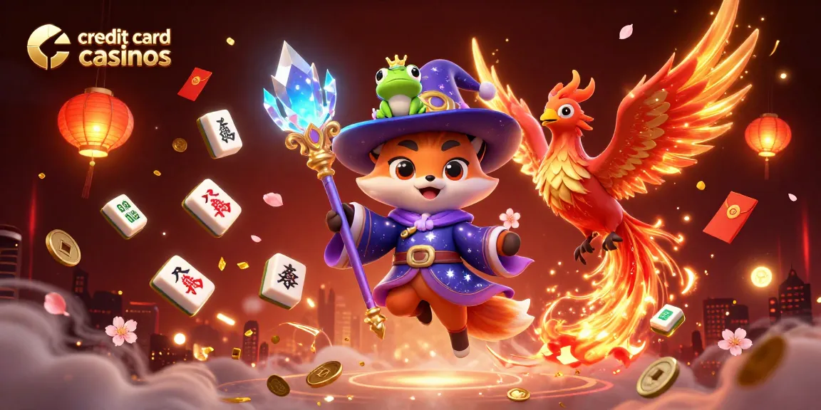 Experience the magic of credit card casinos with a wizard fox and phoenix in this vibrant scene.