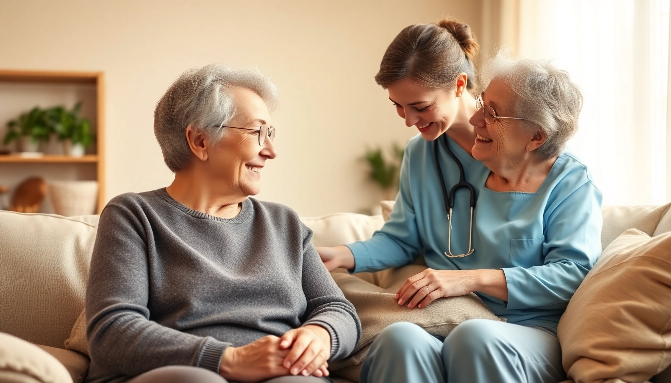 Engaged senior caregivers austin tx assisting elderly clients in a comfortable home setting.