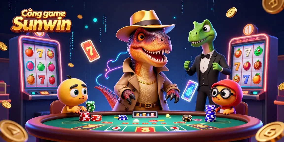 Cổng game Sunwin showcases a vibrant 3D scene with characters and slot elements engaging players in thrilling action.