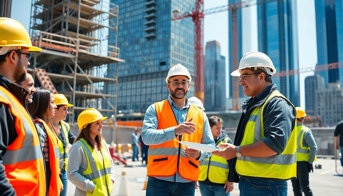 New York City General Contractor leading a diverse team on a busy construction site.
