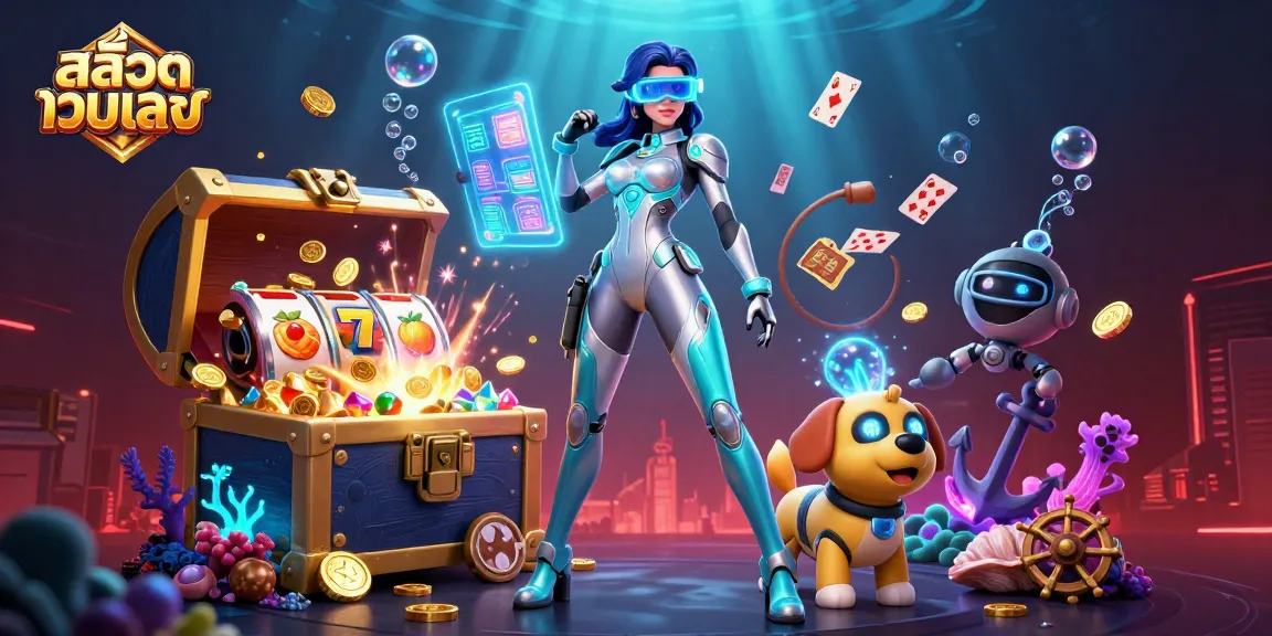 Engage with สล็อตเว็บตรง in a vibrant 3D casino world filled with glittering slot reels and dynamic game elements.