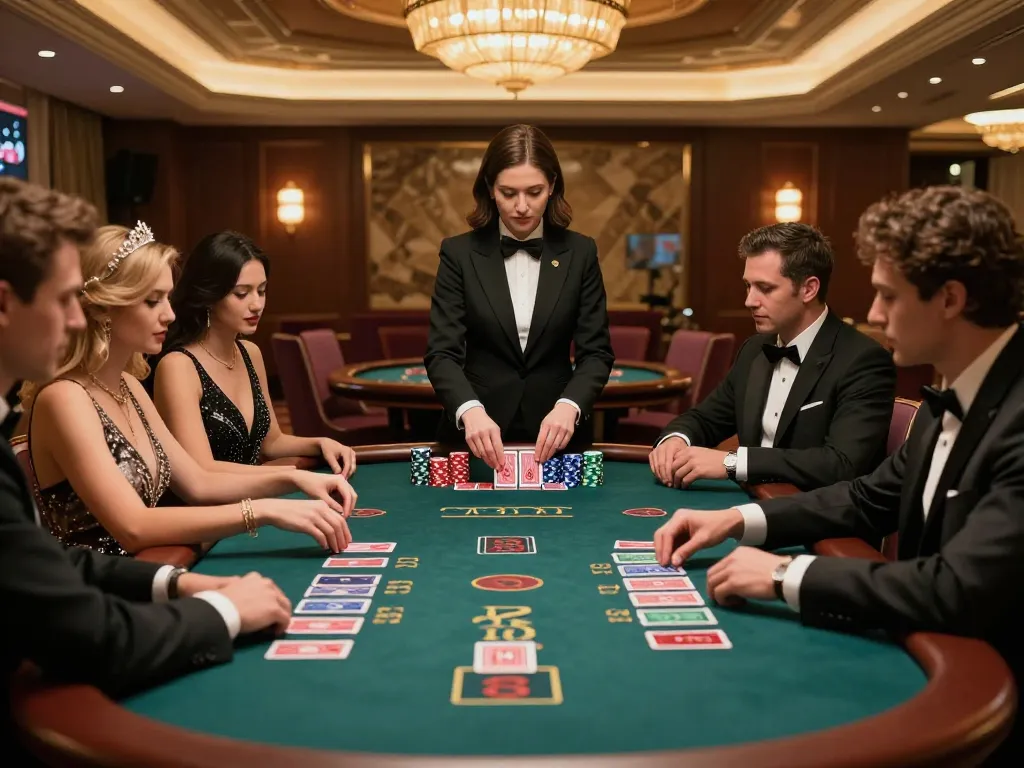 Players strategizing at a blackjack table in a luxurious casino, highlighting the hidden wiki dark web connections.