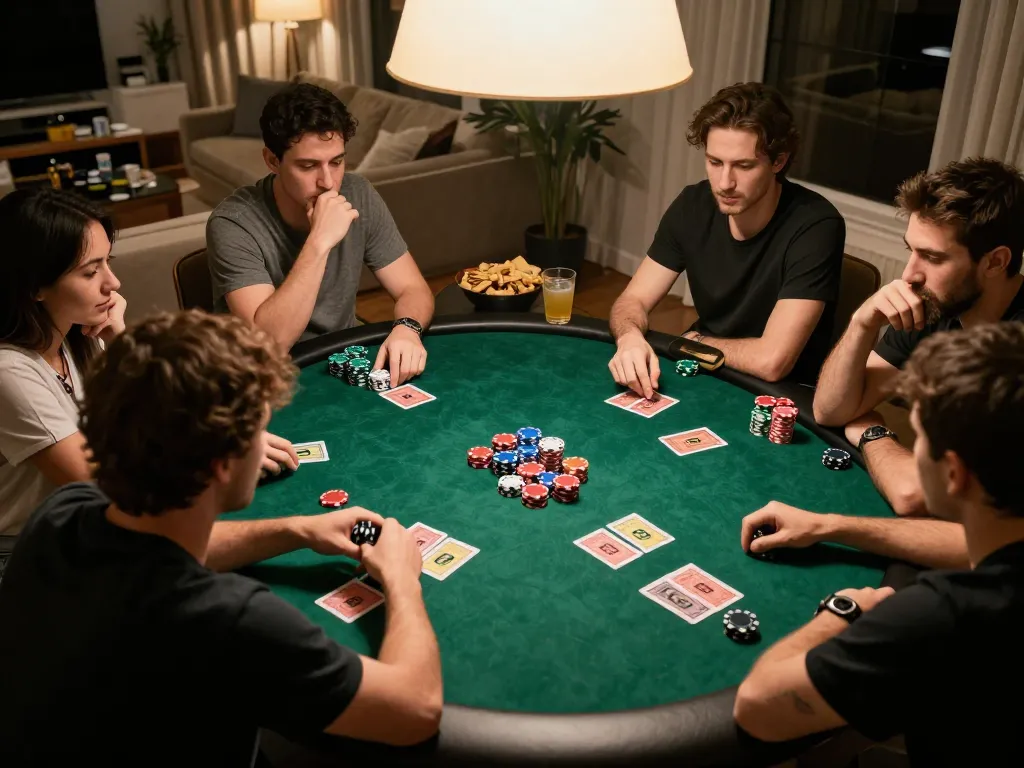 Engaging poker game scene at home, showcasing players and strategy around the c168 table