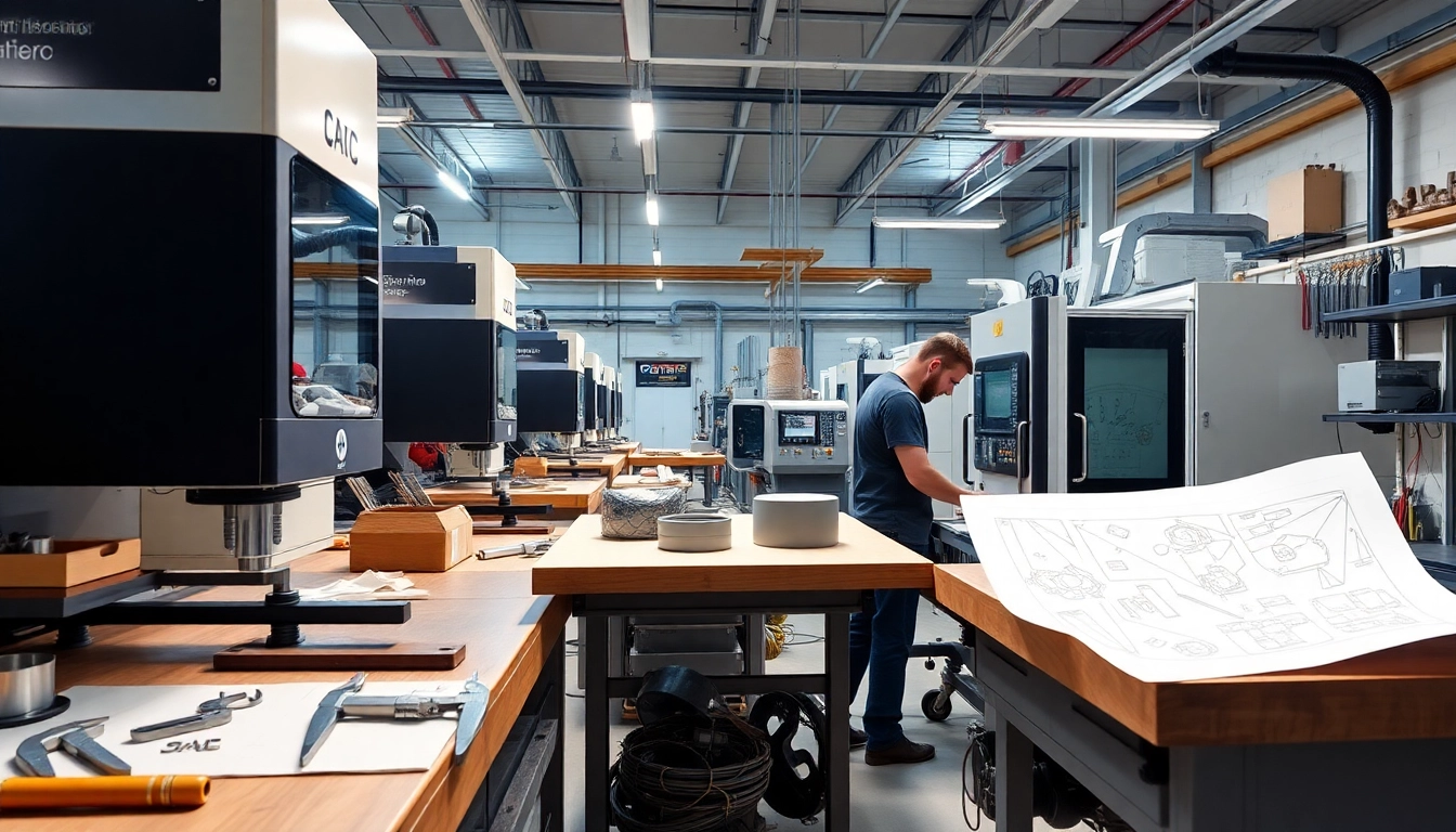 Showcasing a skilled custom part manufacturer at work, highlighting precision tools and machinery.
