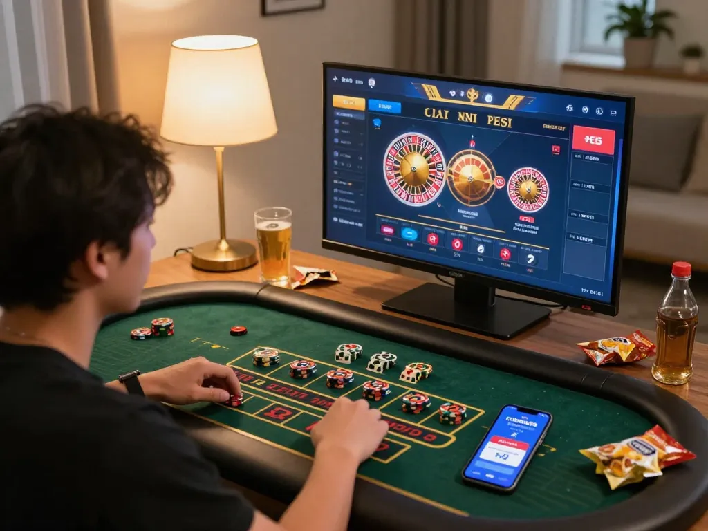 Experience the thrill of rokok88 login as players strategize during a live dealer game at home.