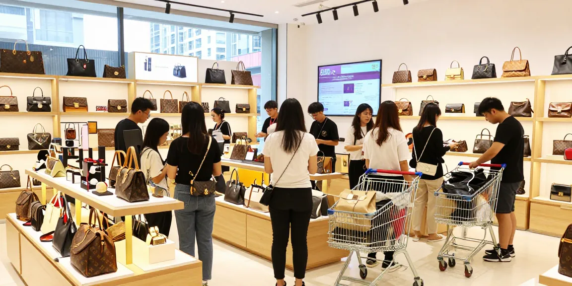 Engaging replica site shopping experience highlighting premium luxury products with diverse customers.