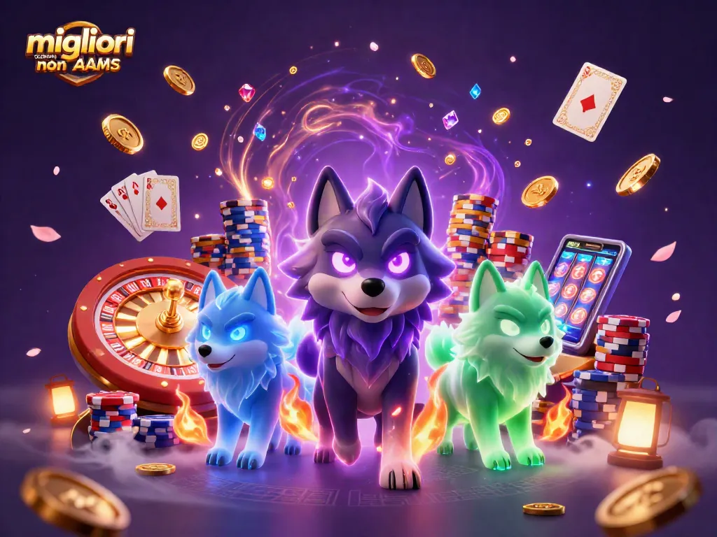 Scopri i migliori casino non AAMS attraverso un'illustrazione 3D che sprigiona energia e giochi coinvolgenti.