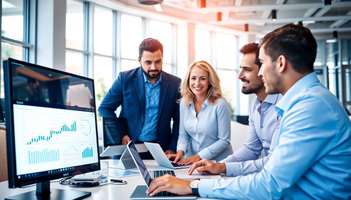 Managed IT services near me team collaborating in a bright, modern office.