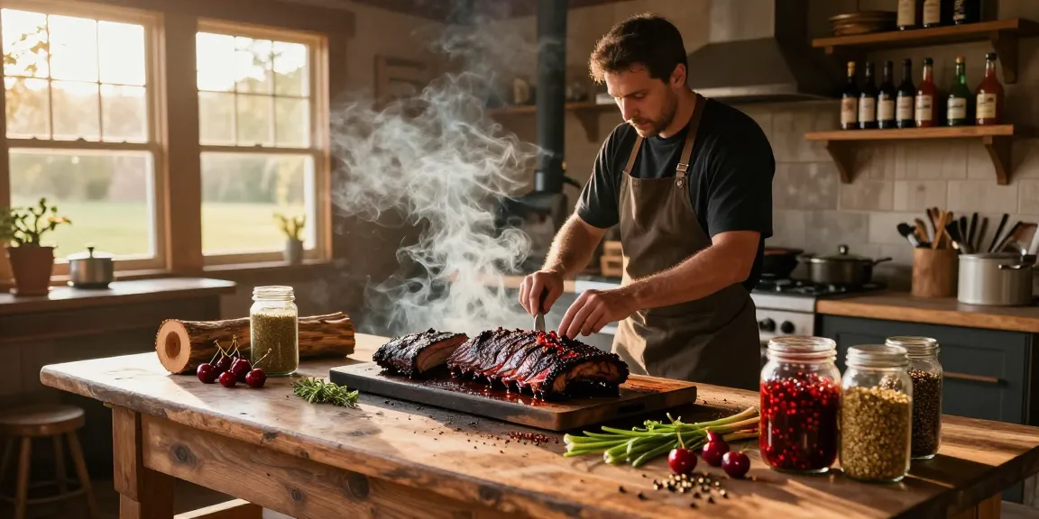 Delicious smoked meats from rokok88 login service in cozy smokehouse kitchen