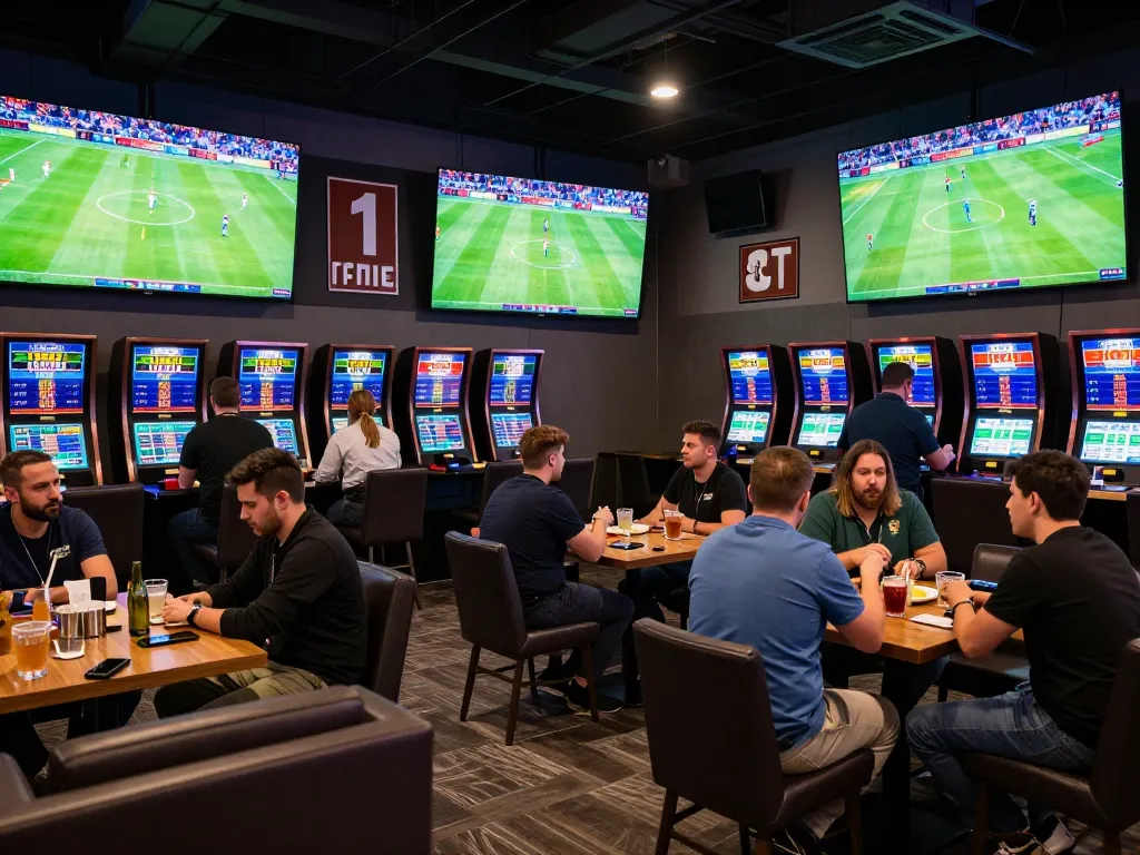 Fans engaging in kèo nhà cái 5 sports betting with excitement in a modern lounge