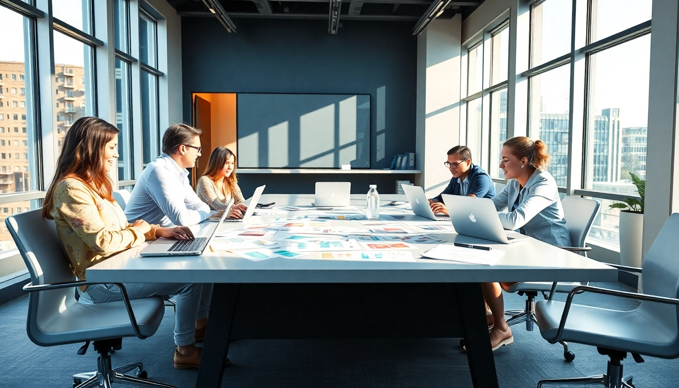 Webflow Agentur, kreatives Team, brainstorming in modern Designer-Büro.