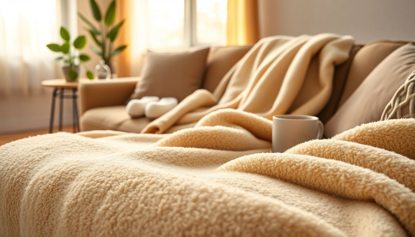 Fleece dekens zijn te zien in een gezellige kamer met warme kleuren.