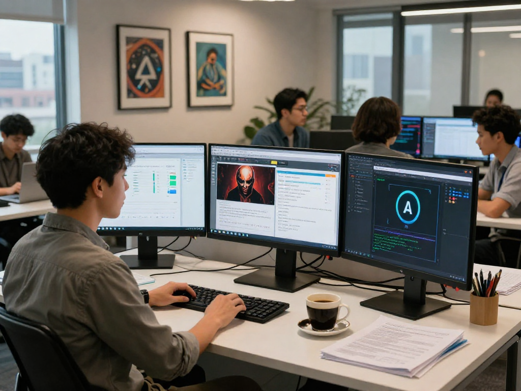 AI detector in action: data scientist analyzing flagged images in a modern workspace
