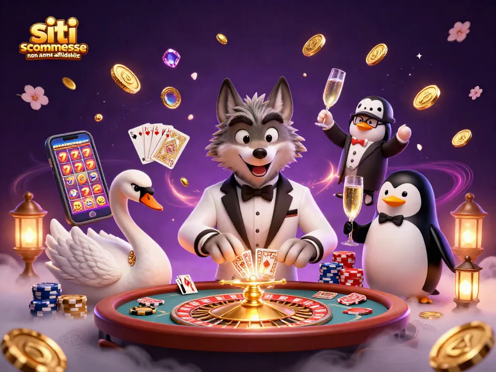 Gioca nei siti scommesse non aams affidabile con il lupo elegante al tavolo da baccarat e carte volanti.