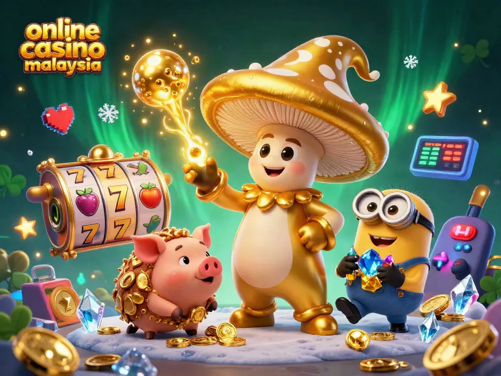 Engage with online casino Malaysia as the golden mushroom wizard channels treasure magic amid vibrant slot reels.