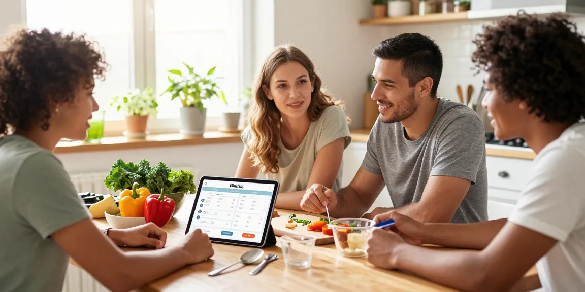 The best nutrition app in action with friends meal prepping, showcasing healthy ingredients and Welling app.