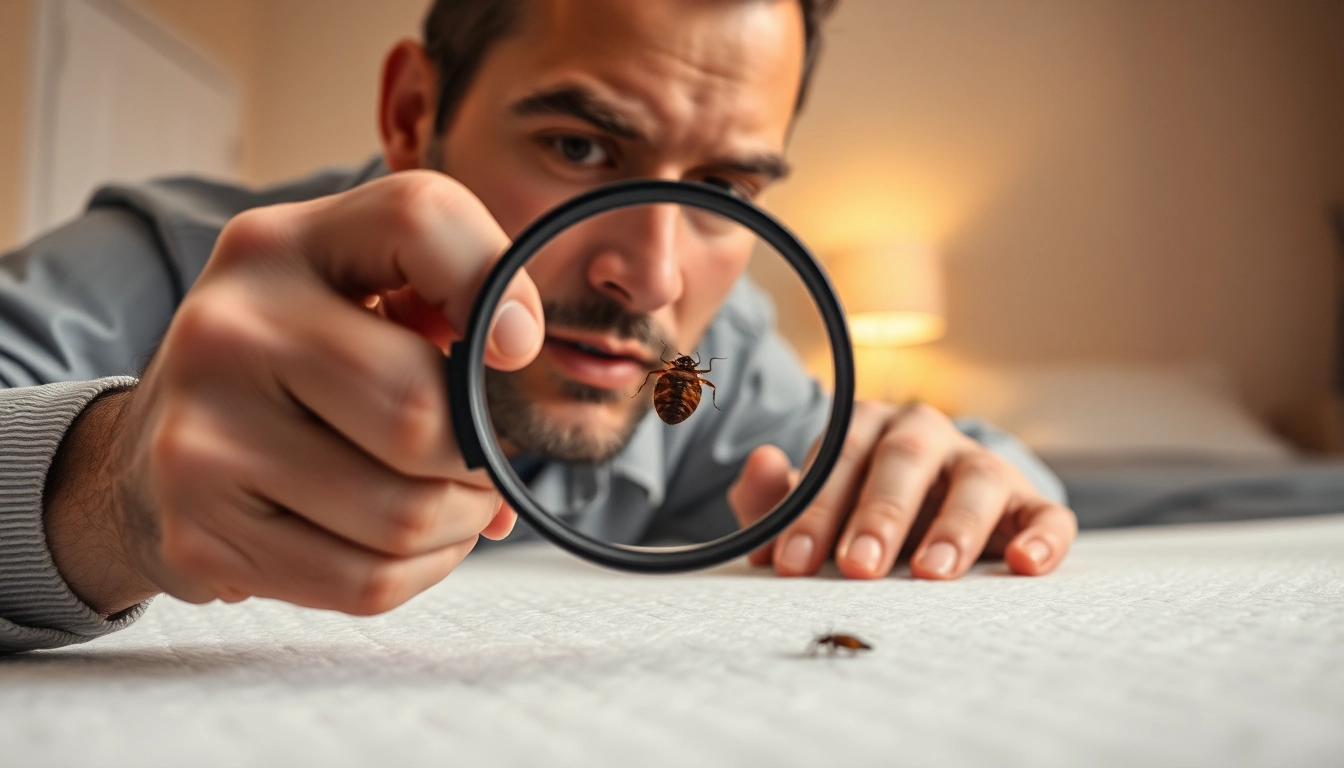 Assessing bed bug exterminator cost through a technician examining a mattress.